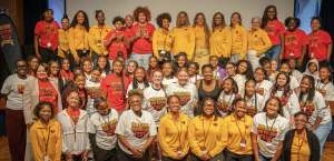 Dr. Kiki Baker Barnes celebrates with more than 150 participants, volunteers, mentors, and staff at the inaugural Her Game, Her Future Fest at LSU New Orleans.