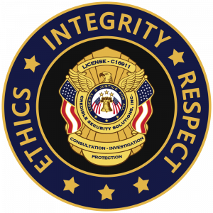 Logo of Credible Security Solutions, Inc., featuring a circular emblem with a gold badge design, an eagle, and the text 'INTEGRITY, ETHICS, RESPECT' surrounded by stars, symbolizing professionalism and security.