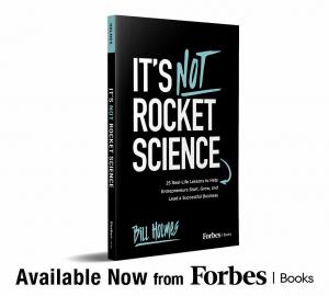 Book cover image of It's Not Rocket Science by Bill Holmes; book launch announcement.