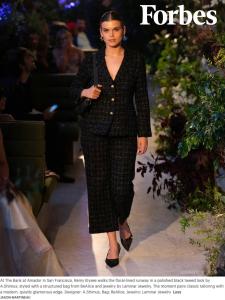A.SHIMUS, the luxury workwear brand designed exclusively for petite professional women, is entering a breakout year At The Bank at Amador in San Francisco, Remy Elysee walks the floral-lined runway in a polished black tweed look by A.Shimus, styled with a structured bag from BeAlice and jewelry by Laminar Jewelry. The moment pairs classic tailoring with a modern, quiet