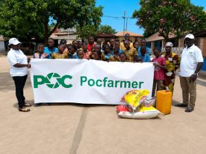 Following formal approval by its Board of Directors, global agricultural enterprise Pocfarmer has announced a $2 million commitment to establish the Pocfarmer Charity Foundation in partnership with international charitable organizations Pocfarmer representatives stand with children behind a Pocfarmer banner after donating food and essential supplies during a charity outreach event in Africa.