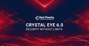 Graphic with Red Piranha logo and text Crystal Eye 6.0: Security Without Limits