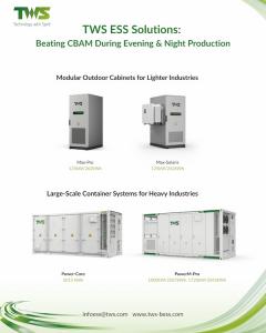 TWS ESS solutions for CBAM compliance: Supporting evening and night production for lighter and heavy industries.