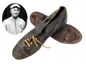 Pair of Ty Cobb game-worn black leather baseball cleats, dating from the last years of the legendary Hall of Fame outfielder’s career in the late 1920s, accompanied by Mears Certificate of Authenticity. Estimate: $30,000-$40,000