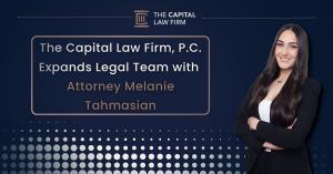 Injury lawyer Melanie Tahmasian with press release title, ‘The Capital Law Firm, P.C. Expands Legal Team with Attorney Melanie Tahmasian’.