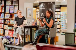 Katja Kaine being interviewed at Blood of Gods and Girls Launch event