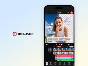 This image shows the KineMaster app interface with various AI tools applied