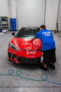 Corvette receiving paint protection film at Polar Tint Spring Valley Ranch