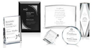Example crystal awards and glass plaques