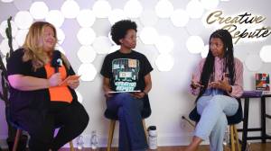 Nile Livingston and Kristina Hernandez hosting the Unmistakable Podcast by Creative Repute design agency with guest Dr Kimberly McGlonn