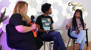 Nile Livingston and Kristina Hernandez hosting UP a podcast by Creative Repute design agency with Build it Boldly Dr Kimberly McGlonn