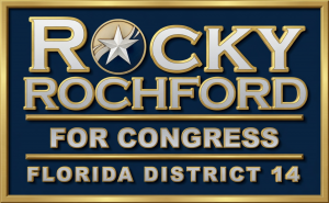 Rocky for Congress official campaign logo featuring navy and gold design, Florida's 14th Congressional District, 2026 Republican primary, Paid for by the Committee to Elect Rocky Rochford