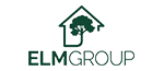 this image displays the logo for The Elm Group brokered by REAL. It is a Elm Tree worked coming out of a house.