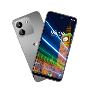 Image of the front and back of the STK Helix 5G Smartphone in Silver