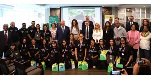 Premier Doug Ford with the CAP 2026 girls’ delegation, OSCA leaders and community partners at the official team announcement in Toronto.