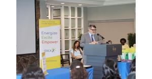 Martin Buckle of Marcatus QED speaking at a podium beside an OSCA banner during the CAP 2026 team announcement.