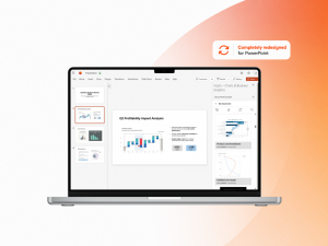 Screenshot of Vizzlo's redesigned Microsoft PowerPoint integration with the new chart management sidebar, available for Windows, PowerPoint for the web, and PowerPoint for Mac.
