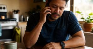 Person making a confidential phone call at home to begin ILWU-PMA covered addiction treatment.