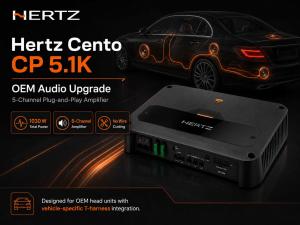 Hertz Cento CP 5.1K five-channel amplifier for OEM audio upgrades with plug-and-play integration for factory head units.