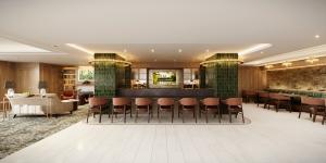 Rendering of Café Society, a place for Atria residents to grab everything from coffee and pastries to wine and small bites.