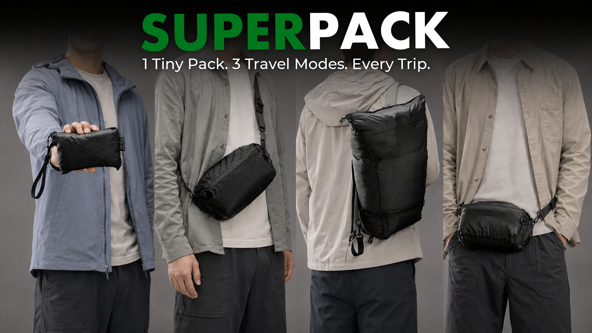 SUPERPACK Launches on Kickstarter: A Sling, Waist Pack and 17L Backpack in One Pocket-Sized Pack
