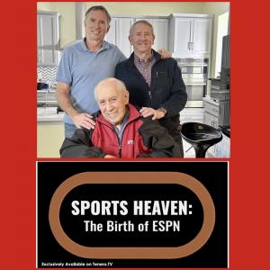 New “Sports Heaven: The Birth of ESPN” Documentary team includes ESPN Founder Bill Rasmussen (front), Emmy Award-Winning Director Greg DeHart (back left), and EP and Tenero TV Founder Garrett Z. Sutton (back right).