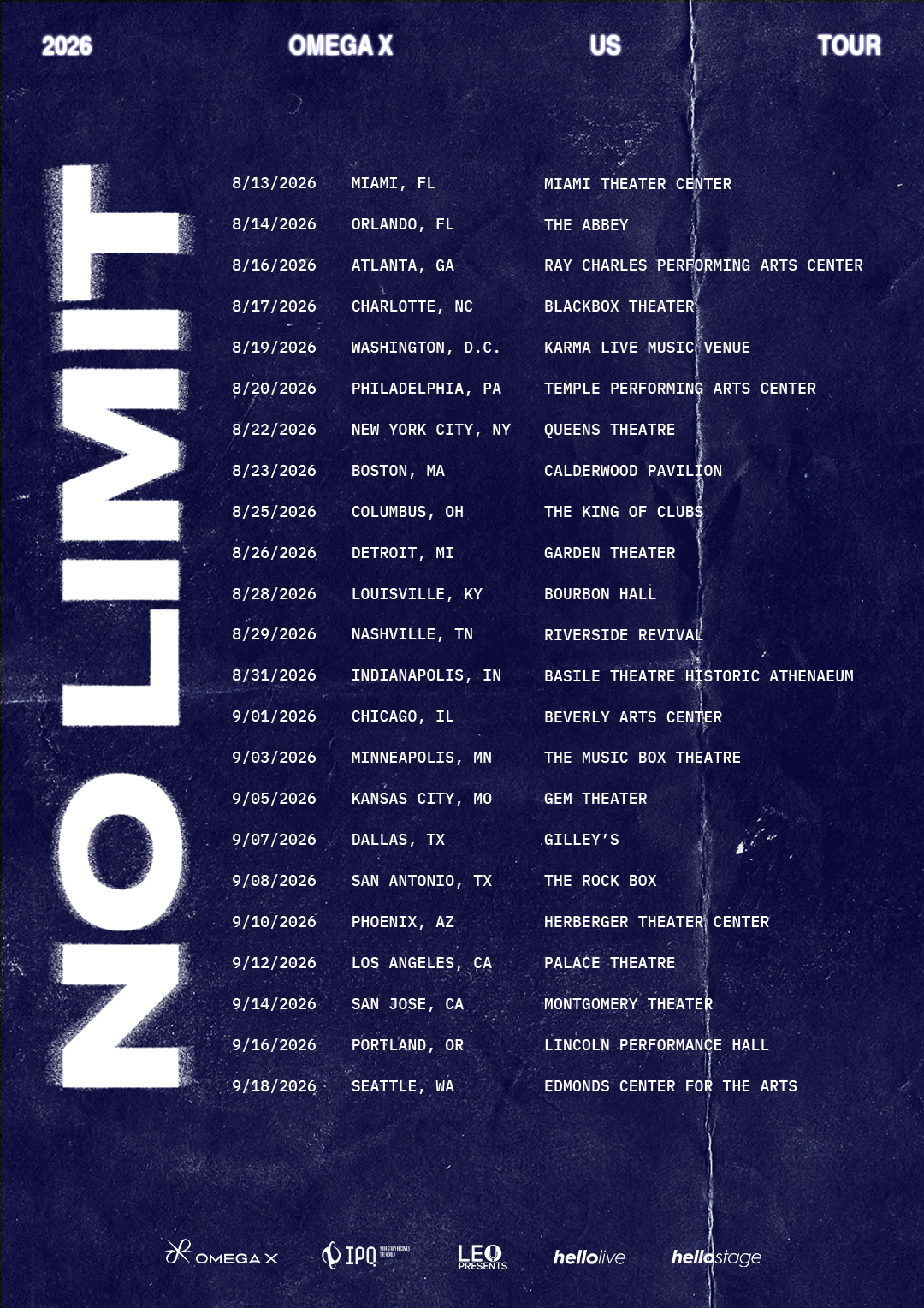OMEGA X to Kick Off a 23-city U.S. Tour, NO LIMIT, this August