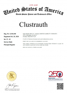 United States Patent and Trademark Office registration certificate for the Clustrauth service mark, Registration Number 8,364,648, registered July 28, 2026 to Smart Banner Hub LLC of Portland, Oregon, in International Class 42 for electronic document and