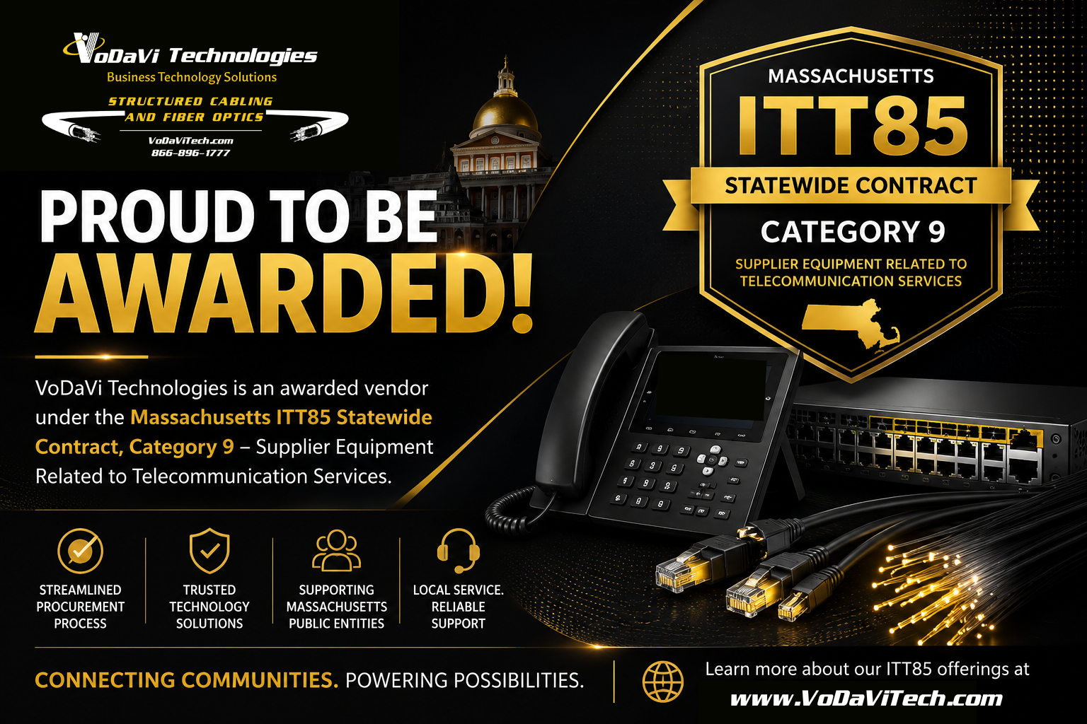 VoDaVi Awarded Under Category 9 of Massachusetts ITT85 Contract for Telecommunications Equipment