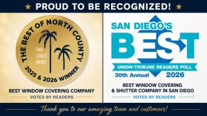 3 Blind Mice Window Coverings has earned two of Southern California's most respected reader-voted honors, being named Best Window Covering & Shutter Company in the San Diego Union-Tribune's 30th Annual Readers Poll and Best Window Covering Company by The Coast News for the second consecutive year 3 Blind Mice Window Coverings 2026 reader-voted awards from the San Diego Union-Tribune and The Coast News.