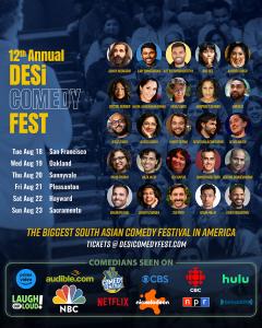SAN FRANCISCO BAY AREA: What began in 2014 as a single Bay Area comedy festival has grown into North America's premier South Asian comedy festival, helping introduce audiences to comedians who have gone on to appear on Netflix, Amazon Prime Video, NBC, ABC, CBS, Comedy Central, Just For Laughs, the Melbourne International Comedy Festival, and stages around the world DCF 2026 Festival Poster