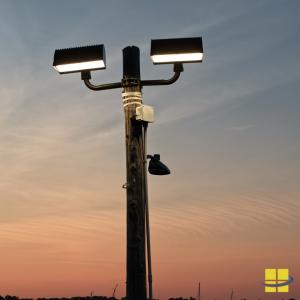 APTI 600W twin arm wood pole mount tennis court LED sport light Corinthian Yacht Club