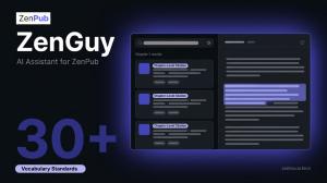 ZenGuy, the AI assistant for ZenPub, showing chapter-level citation search results with 30+ vocabulary standards. By Zentrovia.