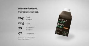 Whole Supp Body Fuel 475ml chocolate carton with 25g protein, 6g fibre, 25 vitamins and minerals, 7 superfoods.