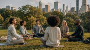 Pinealage launches globally on iOS and Android to bring meditation out of the screen and into parks, squares and community spaces Pinealage Group Meditation in New York Park