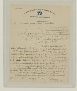 A Knute Rockne three-page hand-written letter with diagramed plays will be auctioned this fall.