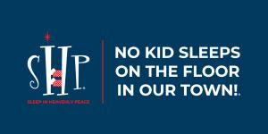 Sleep in Heavenly Peace logo in white and red on a navy background, with the tagline