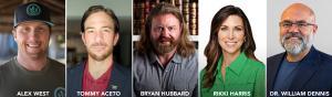 (Left to right) Alex West, Tommy Aceto, Bryan Hubbard, Rikki Harris, and Dr. William Dennis to lead panel on psychedelic addiction therapy Aug. 26 in Murfreesboro