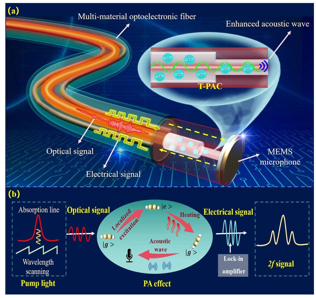 Microcavity-enhanced optoelectronic fiber photoacoustic spectroscopy for ppb-level trace gas sensing