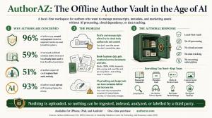 Across publishing, a new fault line is forming around artificial intelligence, consent, and control of creative work Authors are pushing back on AI training. AuthorAZ is a private, offline vault for manuscripts, book metadata and marketing assets.