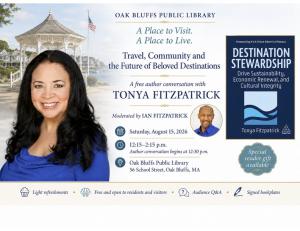 Postcard showing event informatin for the authot talk at Oak Bluffs Public Library