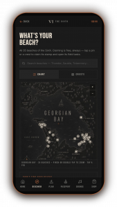 A smartphone displaying The Sixth Passport app, a digital field guide to a Georgian Bay beach.