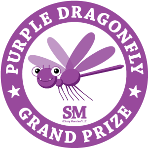 Official Purple Dragonfly Grand Prize award seal recognizing the highest honor presented by the Story Monsters® Book Awards for excellence in children’s literature.