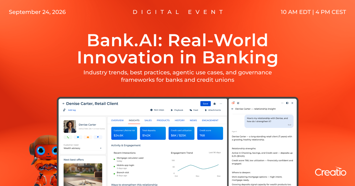 Creatio Announces Bank.AI Digital Event to Help Financial Institutions Scale AI with Confidence