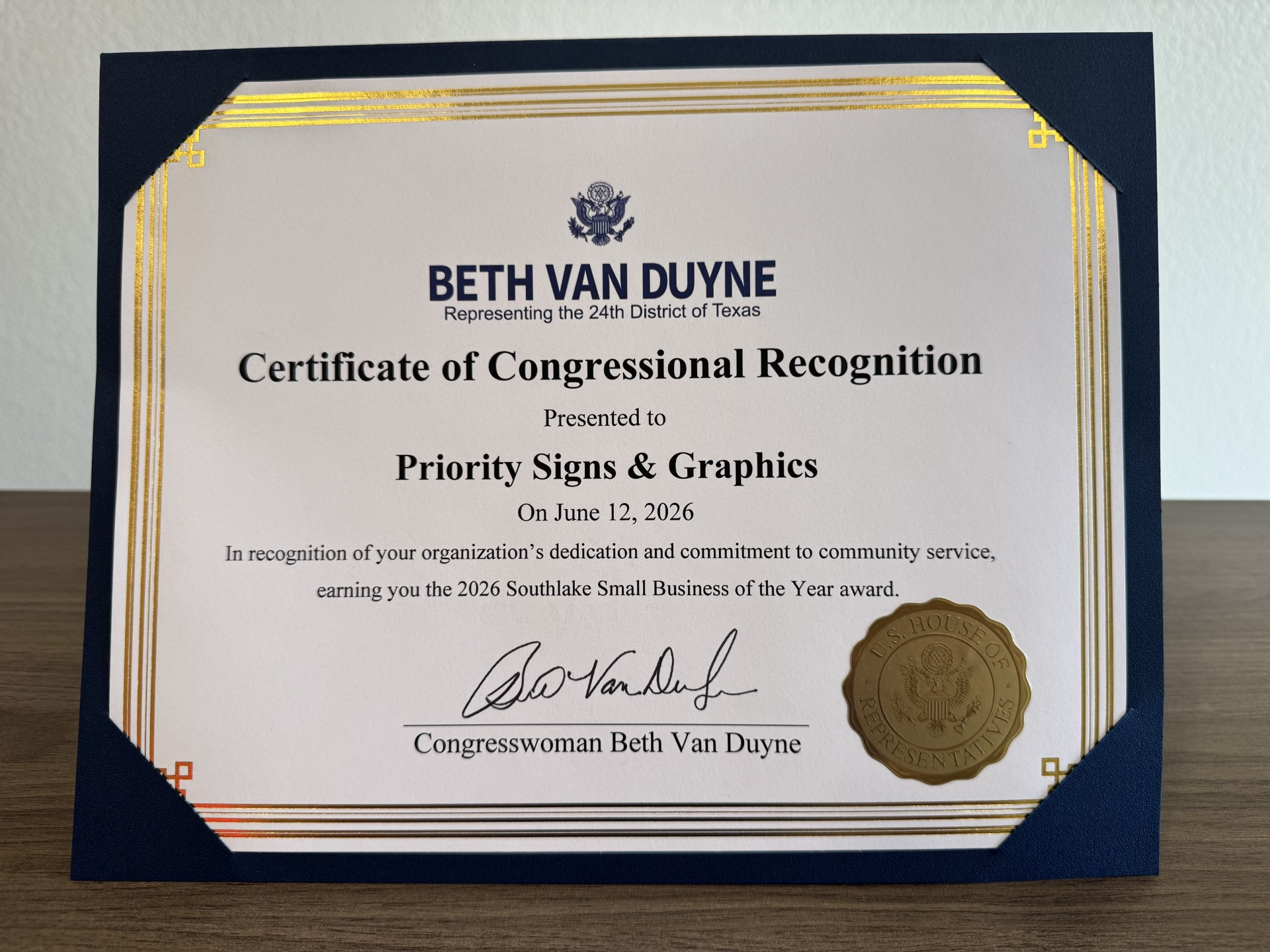 Priority Signs & Graphics Named 2026 Southlake Small Business of the Year