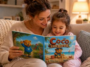 Mom Reading a Coco the Little Bear Cub Book