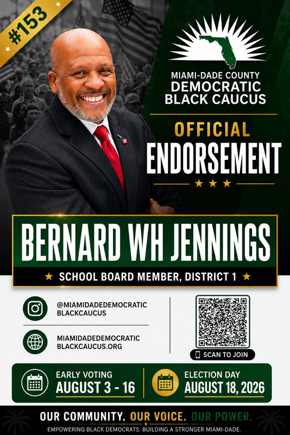 Miami-Dade Democratic Black Caucus Endorses Dr. Bernard W. H. Jennings for Miami-Dade County School Board District 1