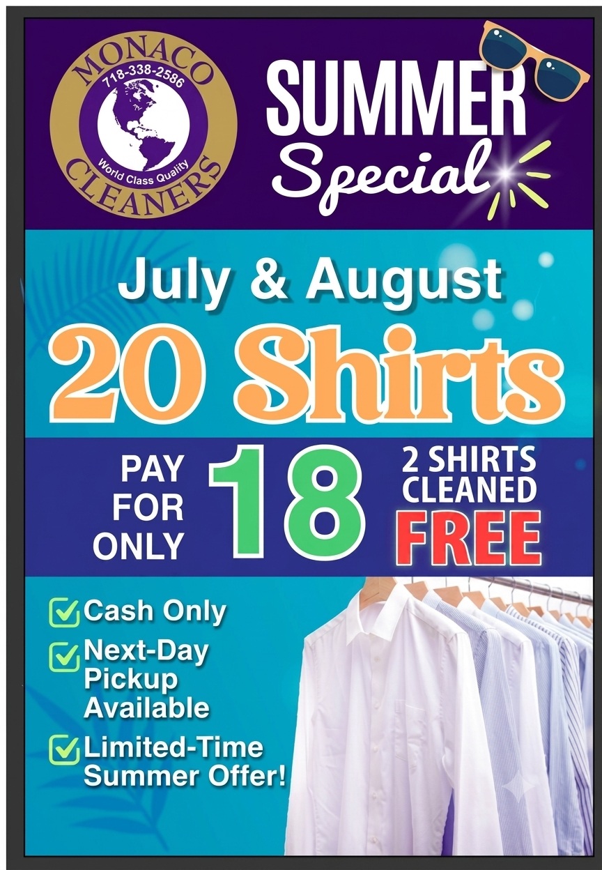 Monaco Cleaners Launches Limited-Time Summer Shirt Care Promotion in Brooklyn
