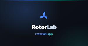 RotorLab logo and wordmark on a dark blue background, with the web address rotorlab.app