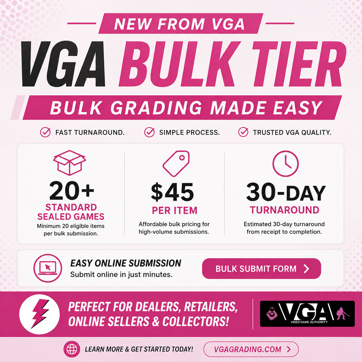 Video Game Authority (VGA) Expands Grading Operations with New $45 Bulk Tier
